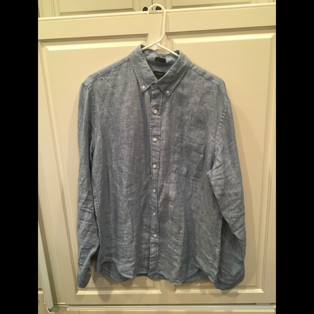J-Crew Linen Blue Button Down Slim